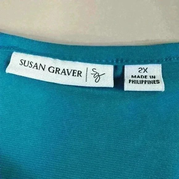 Susan Graver Liquid Knit Ruched Sleeve Tunic Teal Women’s 2X - Picture 3 of 11